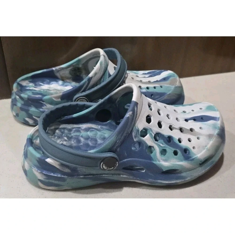 Joybees Kids Active Clog Marbled Rapids Blue EVA Foam Water Shoe Slip Ons 12/13